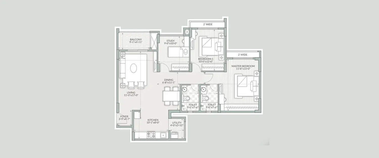 Floor plan for 2.5 BHK