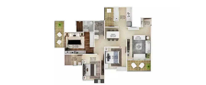 Majestique Landmarks Marbella Kharadi - Floor plan 3 BHK 1175 Sq.ft
