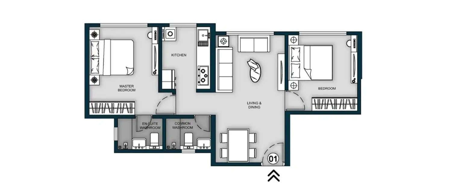 Floor plan for 2 BHK