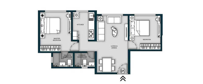 Aaradhya High Park Mira Bhayandar - Floor plan 2 BHK 760 Sq.ft