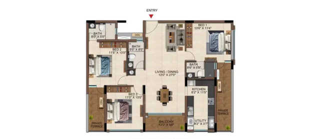 Casagrand Casamia Pallavaram - Floor plan 2 BHK 996 Sq.ft