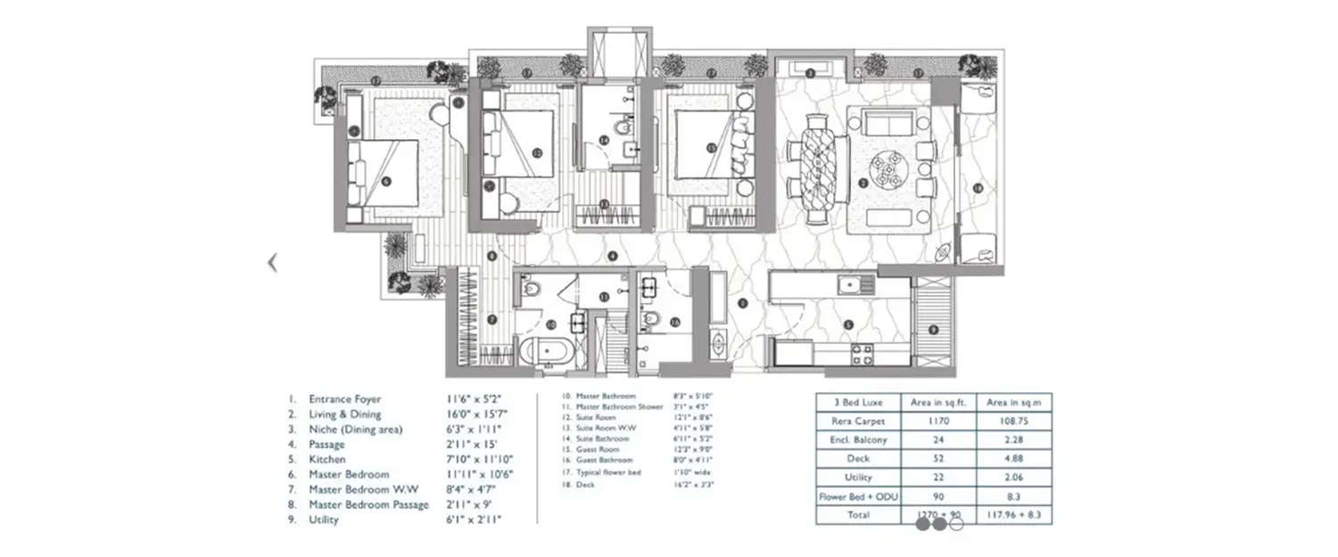 Floor plan for 3 BHK