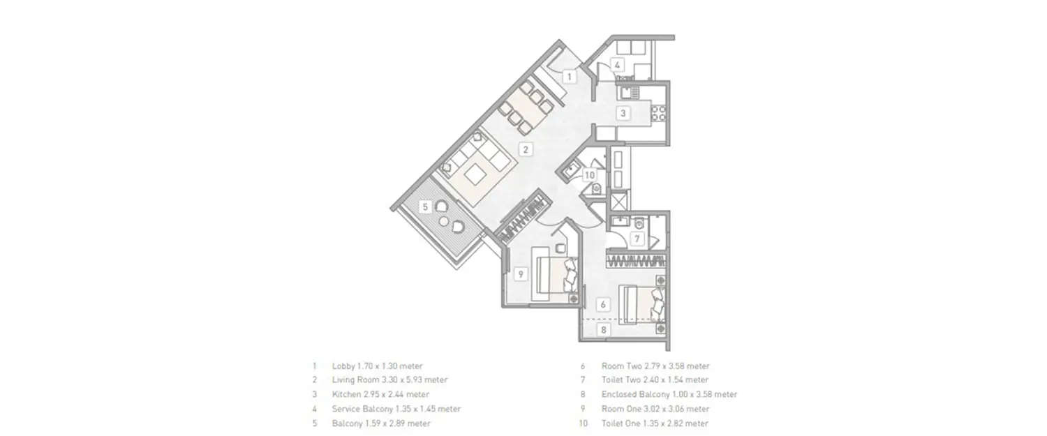 Floor plan for 2 BHK