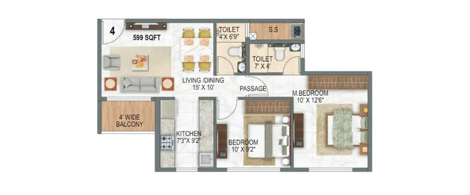 Floor plan for 2 BHK