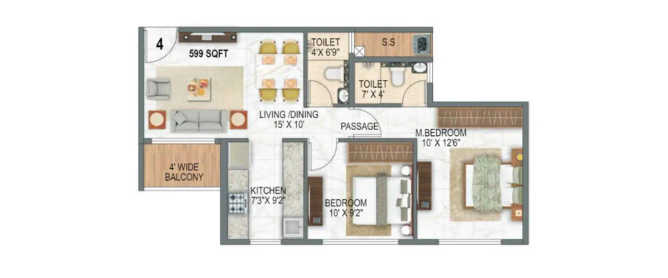 Today Anandam Oxyfresh Kharghar - Floor plan 2 BHK 599 Sq.ft
