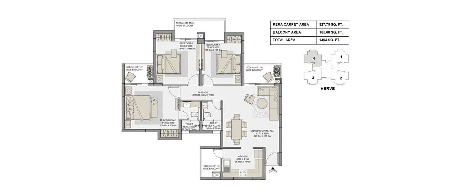 Floor plan for 3 BHK
