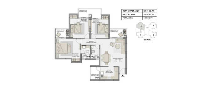 Eldeco Live By The Greens Sector 150 - Floor plan 3 BHK 1404 Sq.ft