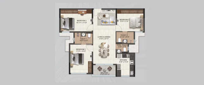 Radiance Eternity Oggiyamduraipakkam - Floor plan 3 BHK 1714 Sq.ft