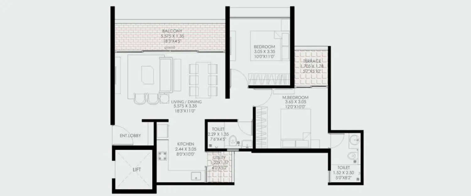 Floor plan for 2 BHK