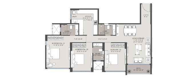 MICL Jade Park Vile Parle - Floor plan 3 BHK 1108 Sq.ft