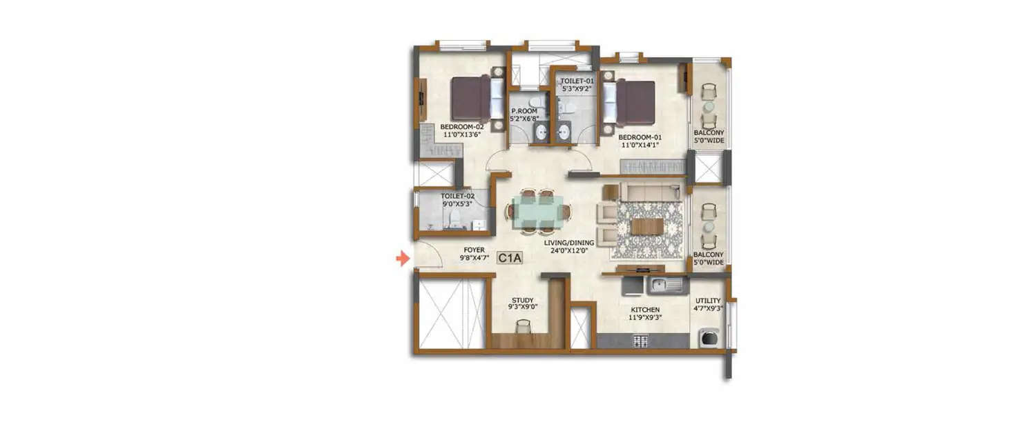 Floor plan for 2.5 BHK