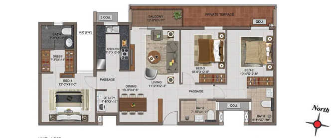 Casagrand Utopia Manapakkam - Floor plan 3 BHK 1502 Sq.ft