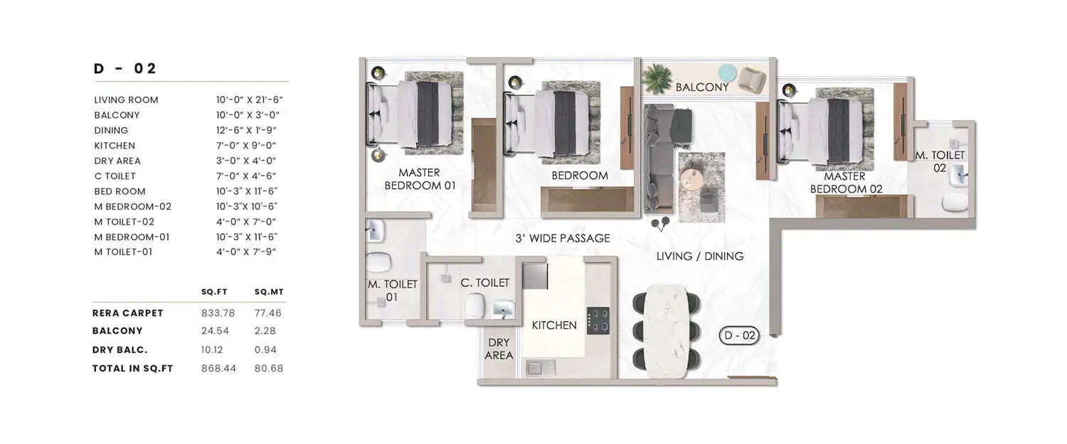Floor plan for 3 BHK