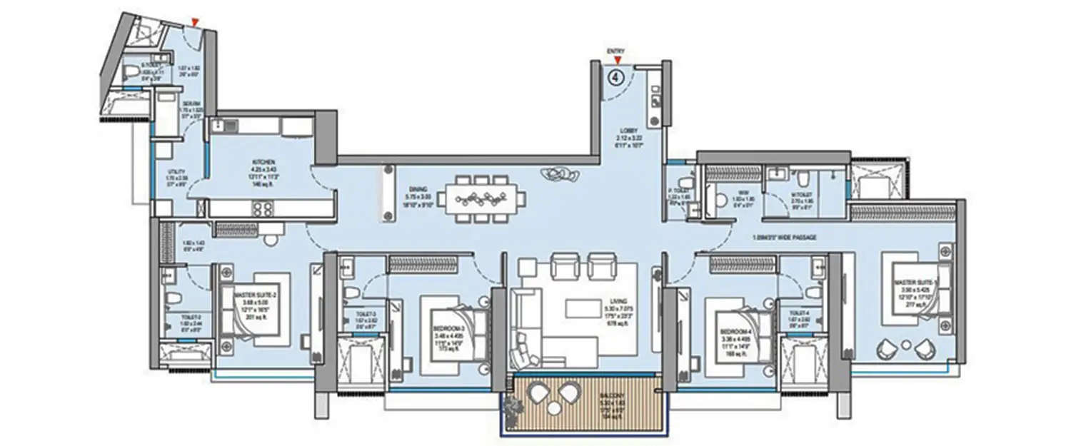 Floor plan for 4 BHK