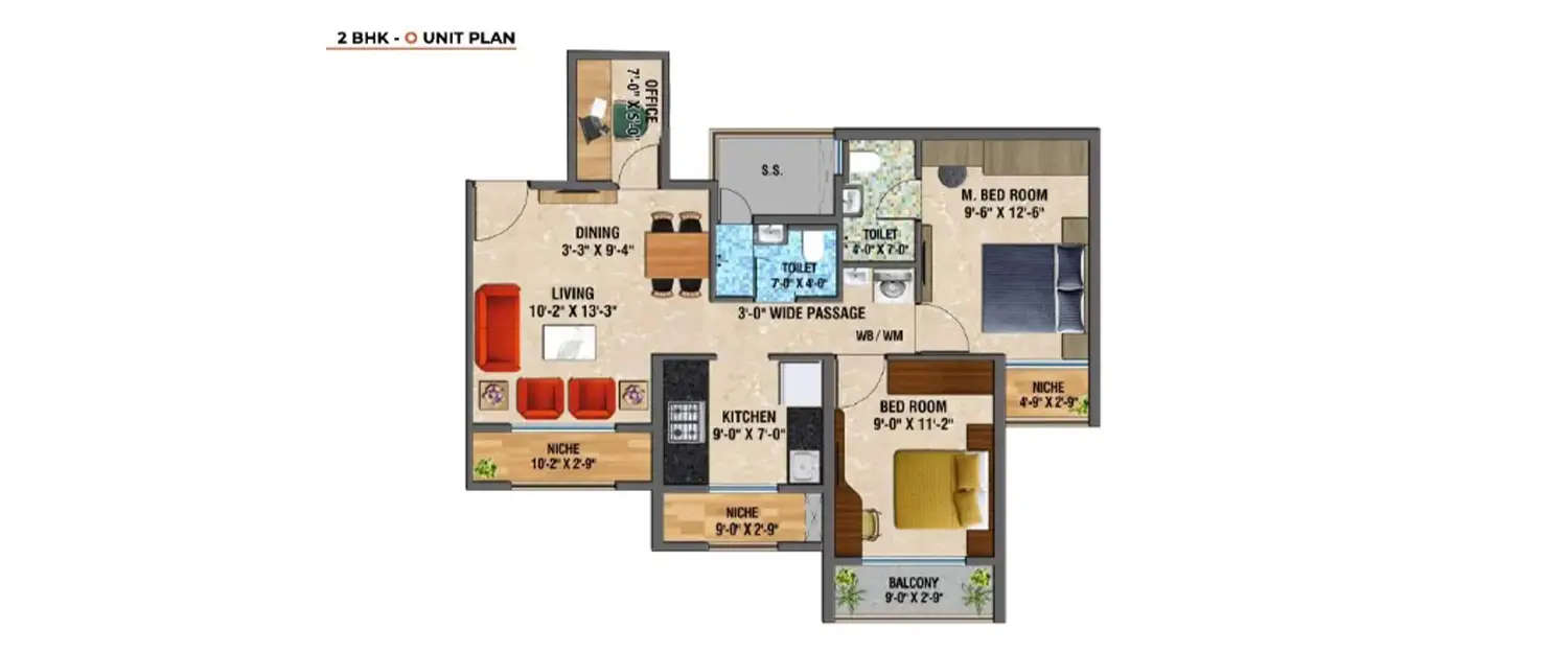 Floor plan for 2 BHK