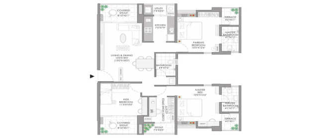 Yashwin Sukhniwas Hinjewadi - Floor plan 3 BHK 1026 Sq.ft
