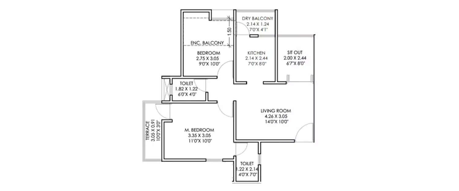 Floor plan for 2 BHK