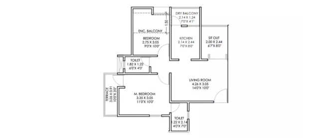 Majestique Landmarks Nest Fursungi - Floor plan 2 BHK 472 Sq.ft