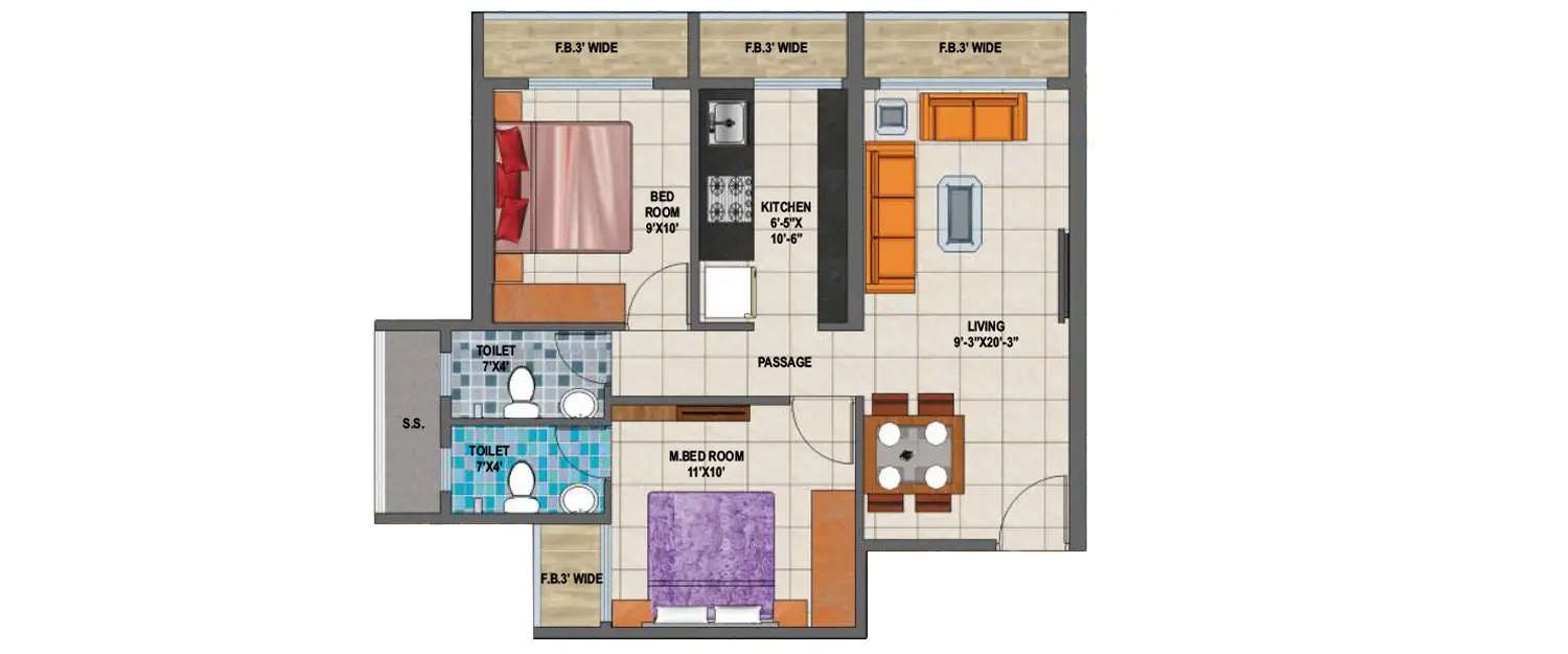 Floor plan for 2 BHK