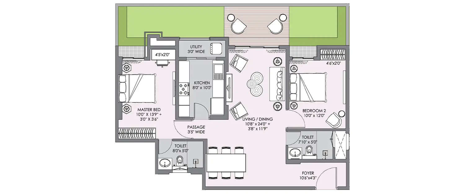 Floor plan for 2 BHK