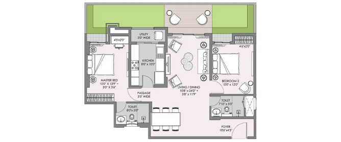 Lodha Eaton Square Kolshet Road - Floor plan 2 BHK 820 Sq.ft