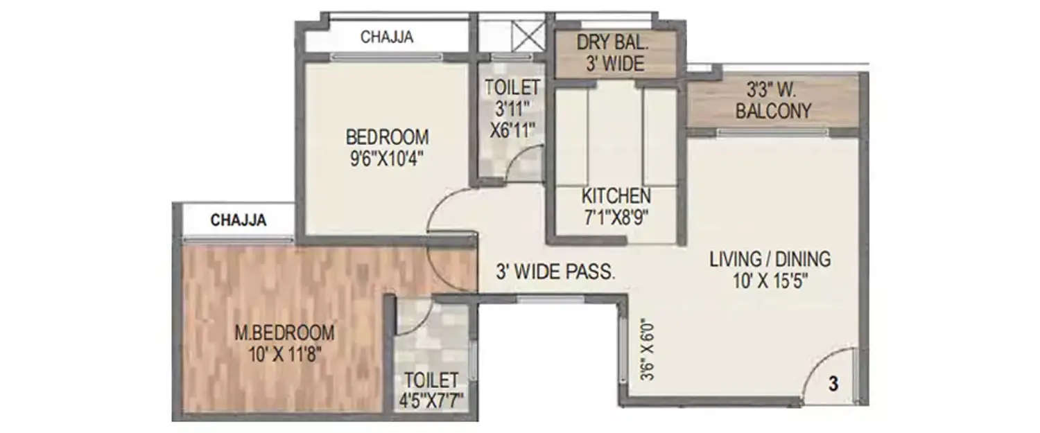 Floor plan for 2 BHK