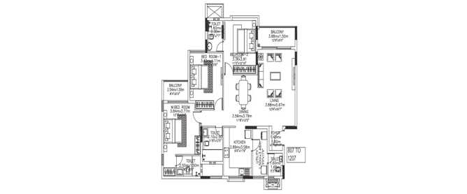 Kolte Patil 24K Grazio Koramangala - Floor plan 3 BHK 1304 Sq.ft