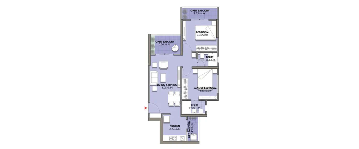 Floor plan for 2 BHK
