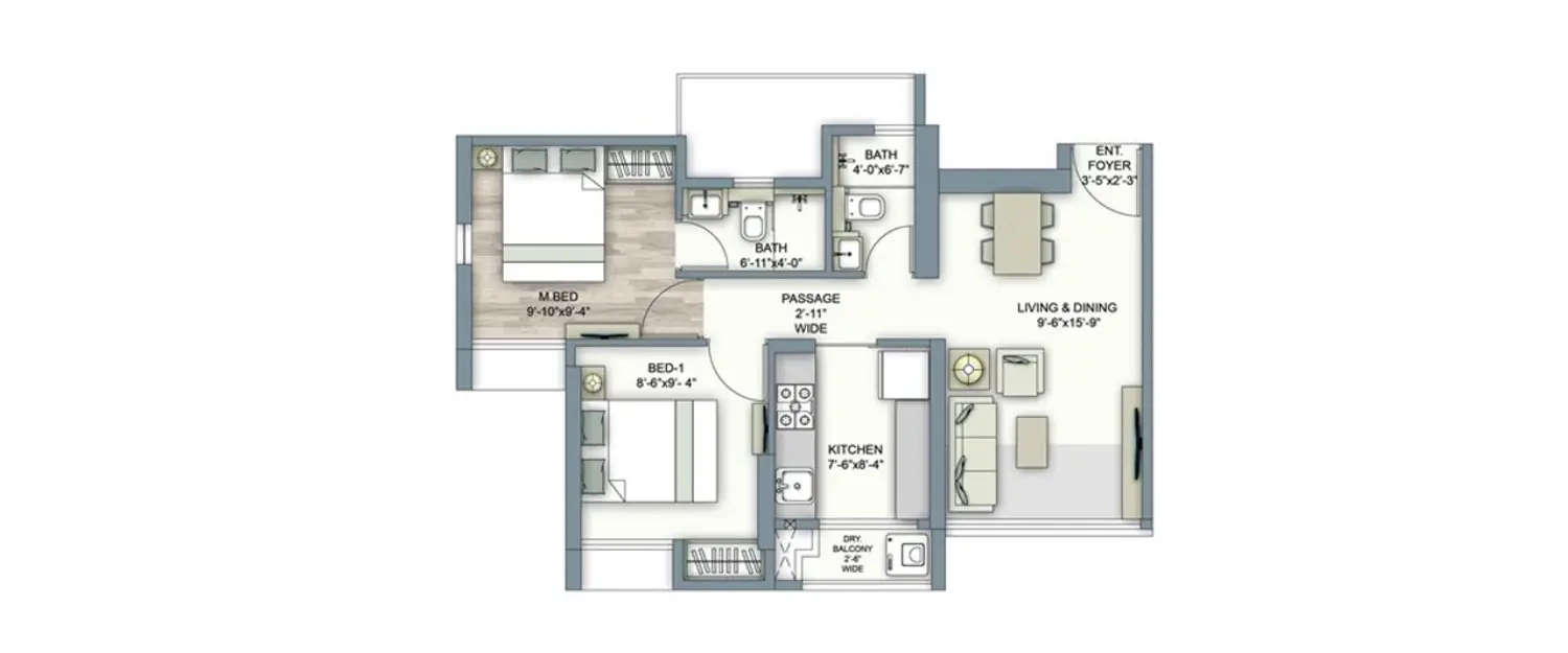 Floor plan for 2 BHK