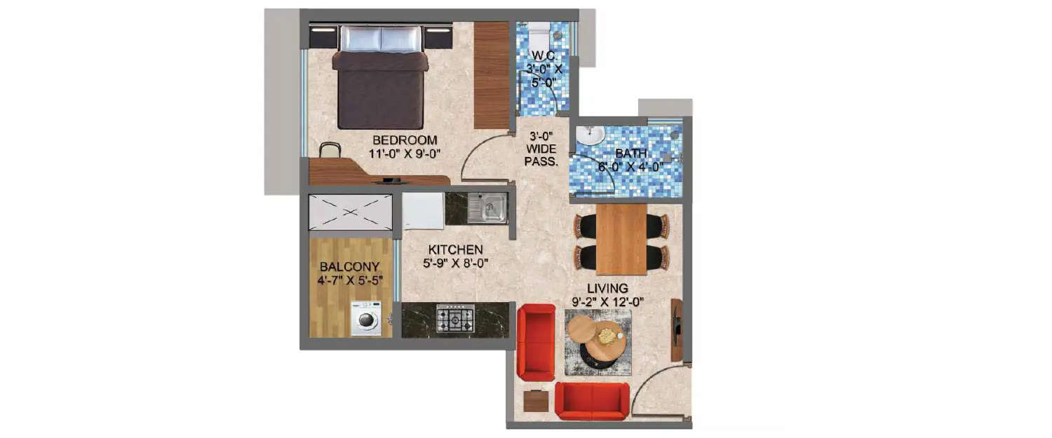 Floor plan for 1 BHK