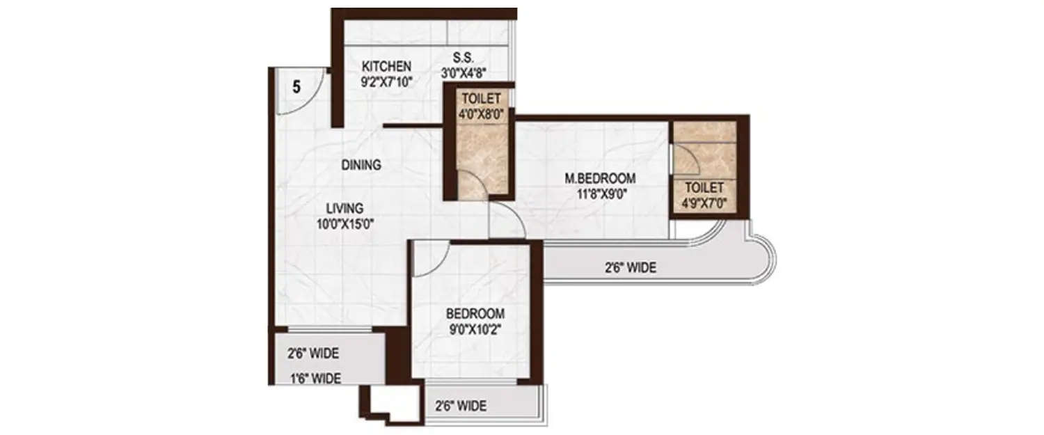 Floor plan for 2 BHK