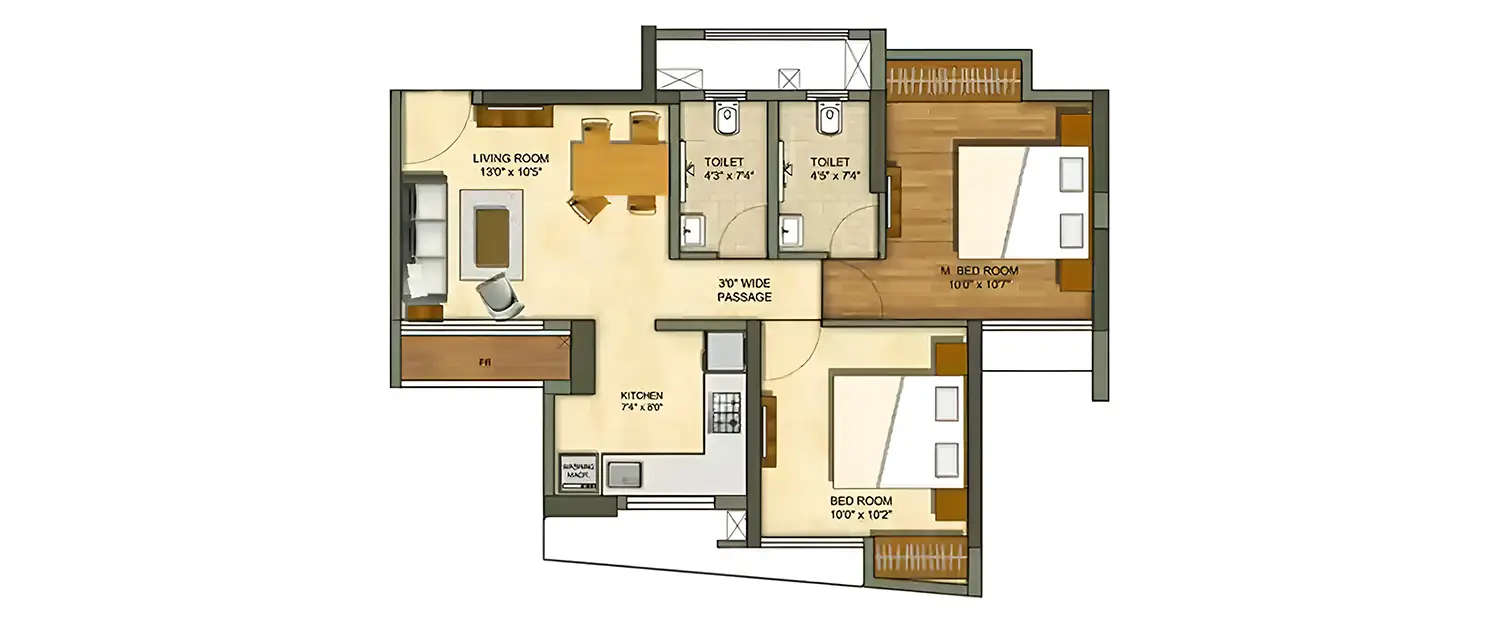 Floor plan for 2 BHK