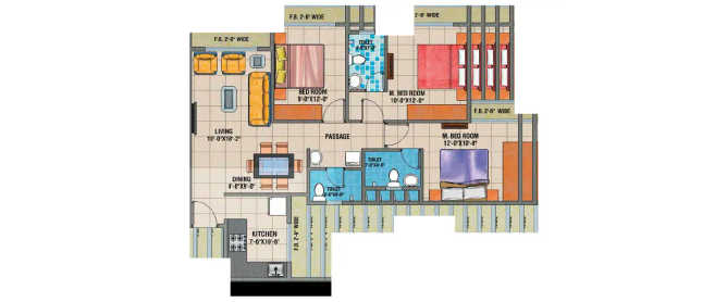 Arihant Anshula Taloja - Floor plan 3 BHK 967 Sq.ft