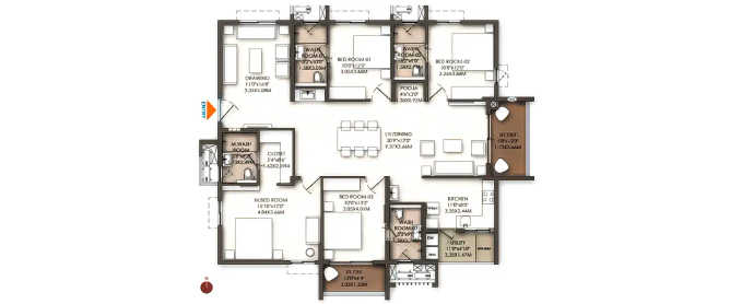 Brigade Enclave Moti Nagar - Floor plan 4 BHK 2538 Sq.ft