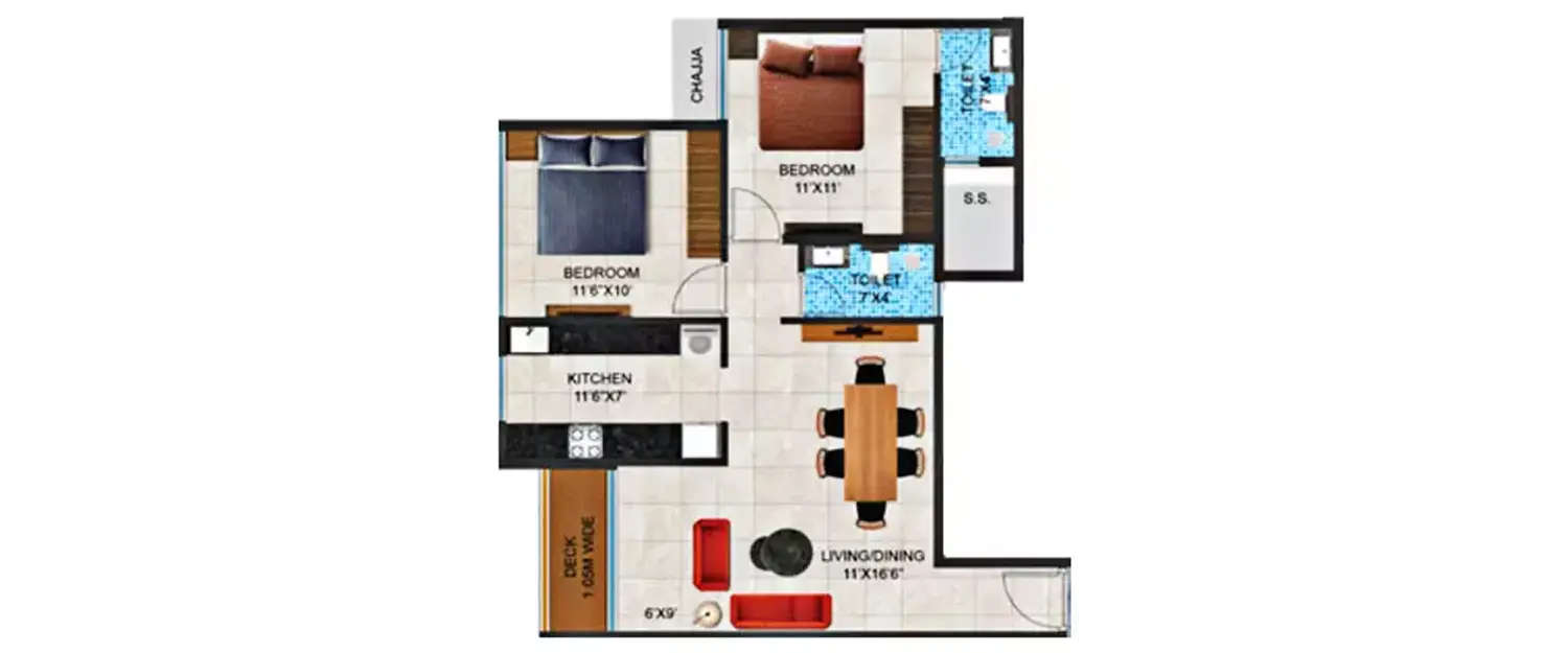 Floor plan for 2 BHK