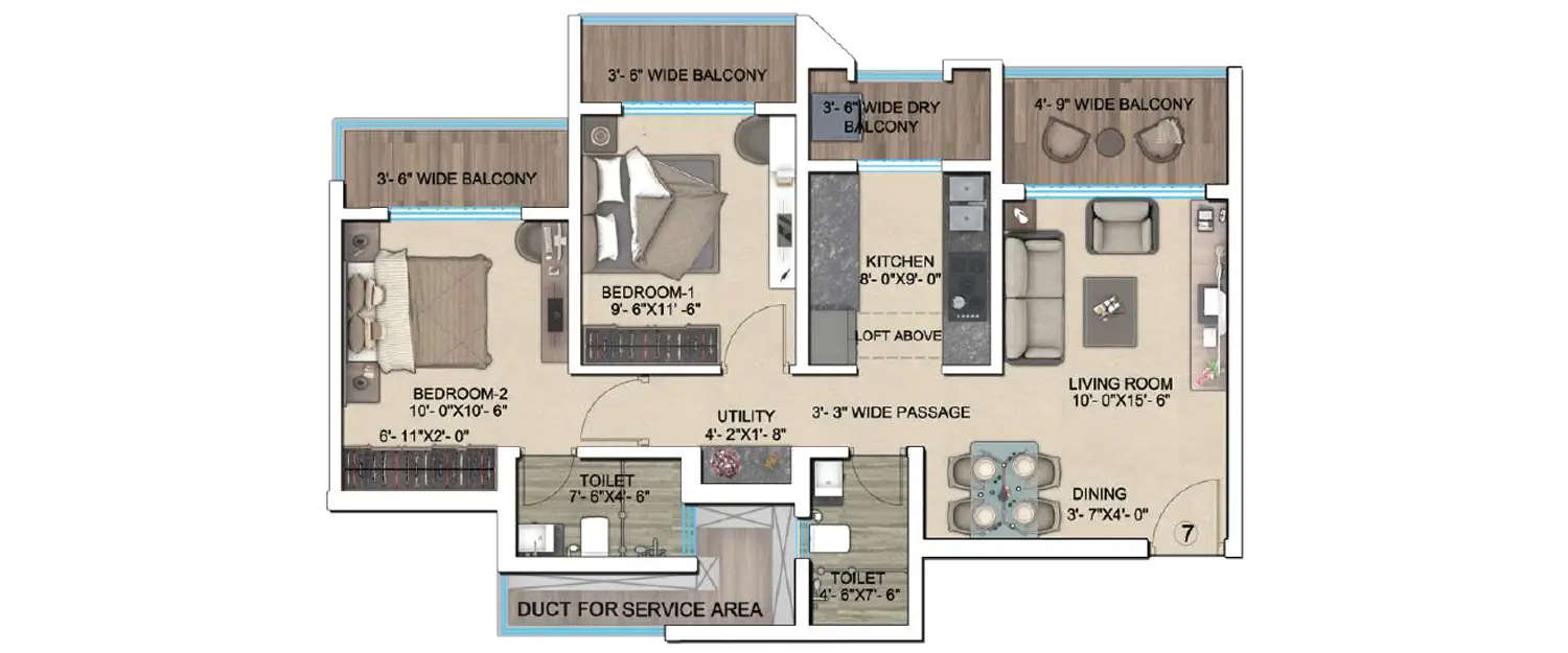 Floor plan for 2 BHK