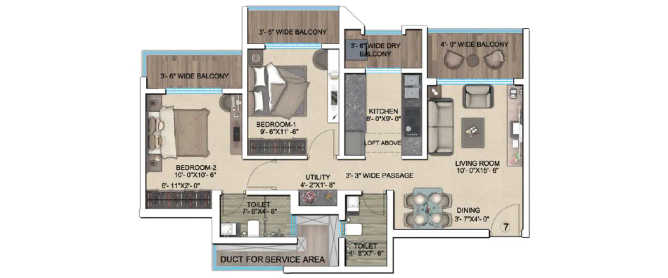 Regency Anantam Dombivali - Floor plan 2 BHK 778 Sq.ft