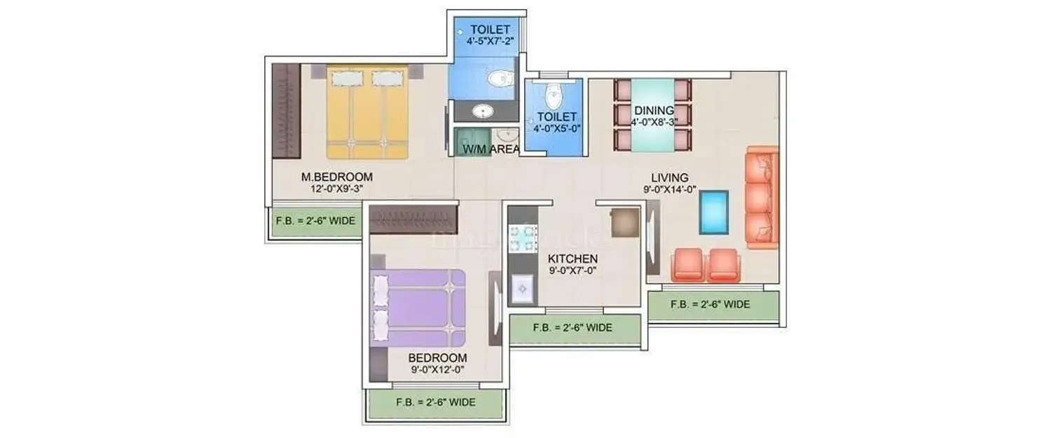 Floor plan for 2 BHK