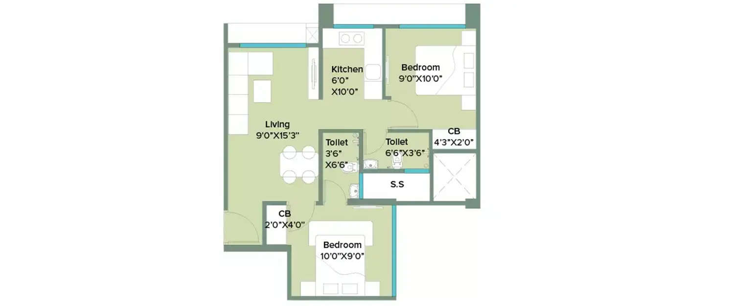 Floor plan for 2 BHK
