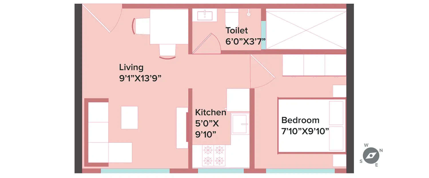 Floor plan for 1 BHK