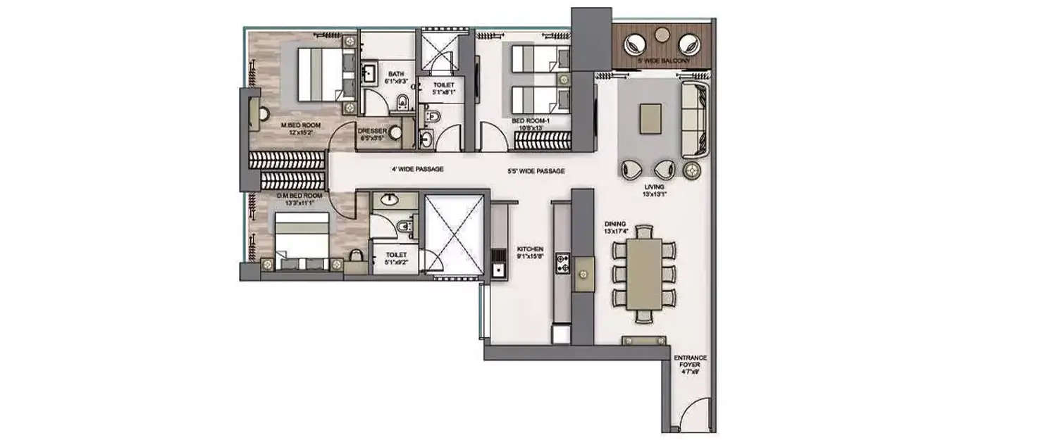 Floor plan for 3 BHK