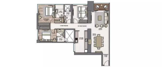 Piramal Aranya Byculla - Floor plan 3 BHK 1050 Sq.ft