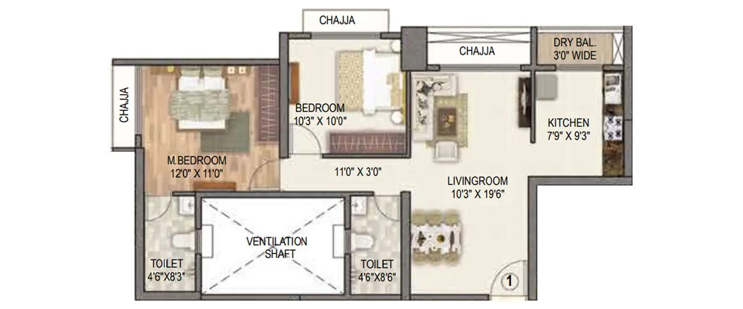 Floor plan for 2 BHK
