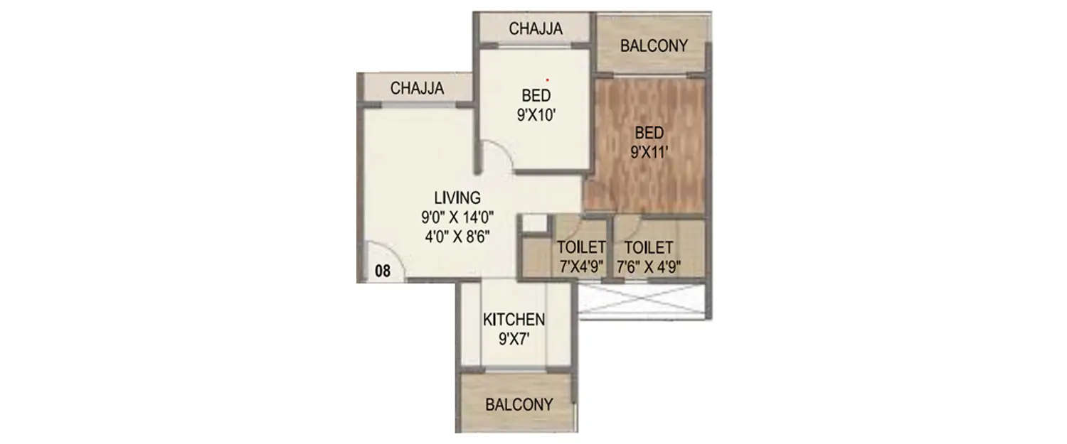 Floor plan for 2 BHK