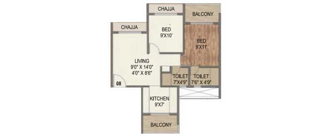 Paradise Sai Icon Kharghar - Floor plan 2 BHK 635 Sq.ft