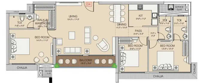 Ruparel Vivanza Byculla - Floor plan 3 BHK 1163 Sq.ft