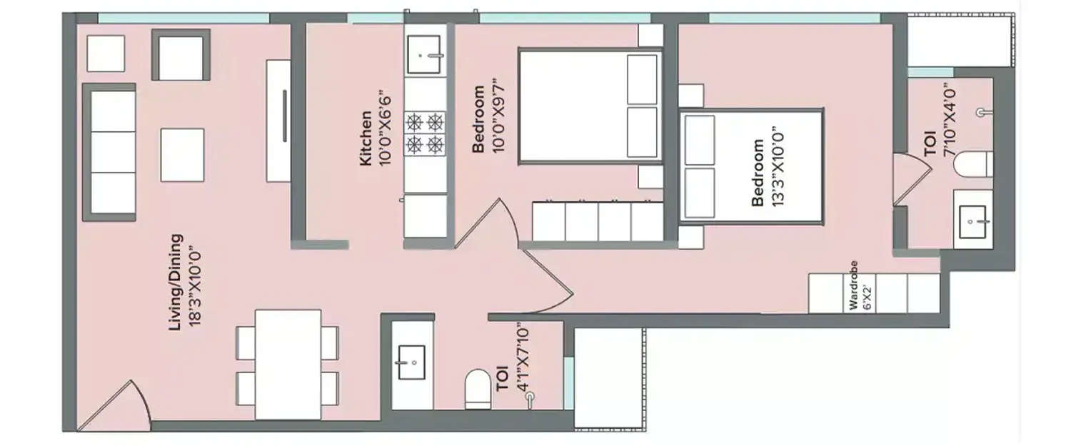 Floor plan for 2 BHK
