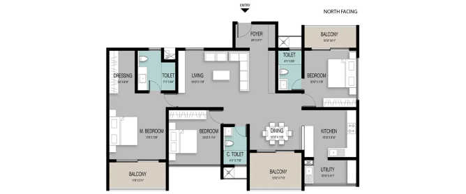 ELV High Garden Whitefield - Floor plan 3 BHK 1565 Sq.ft