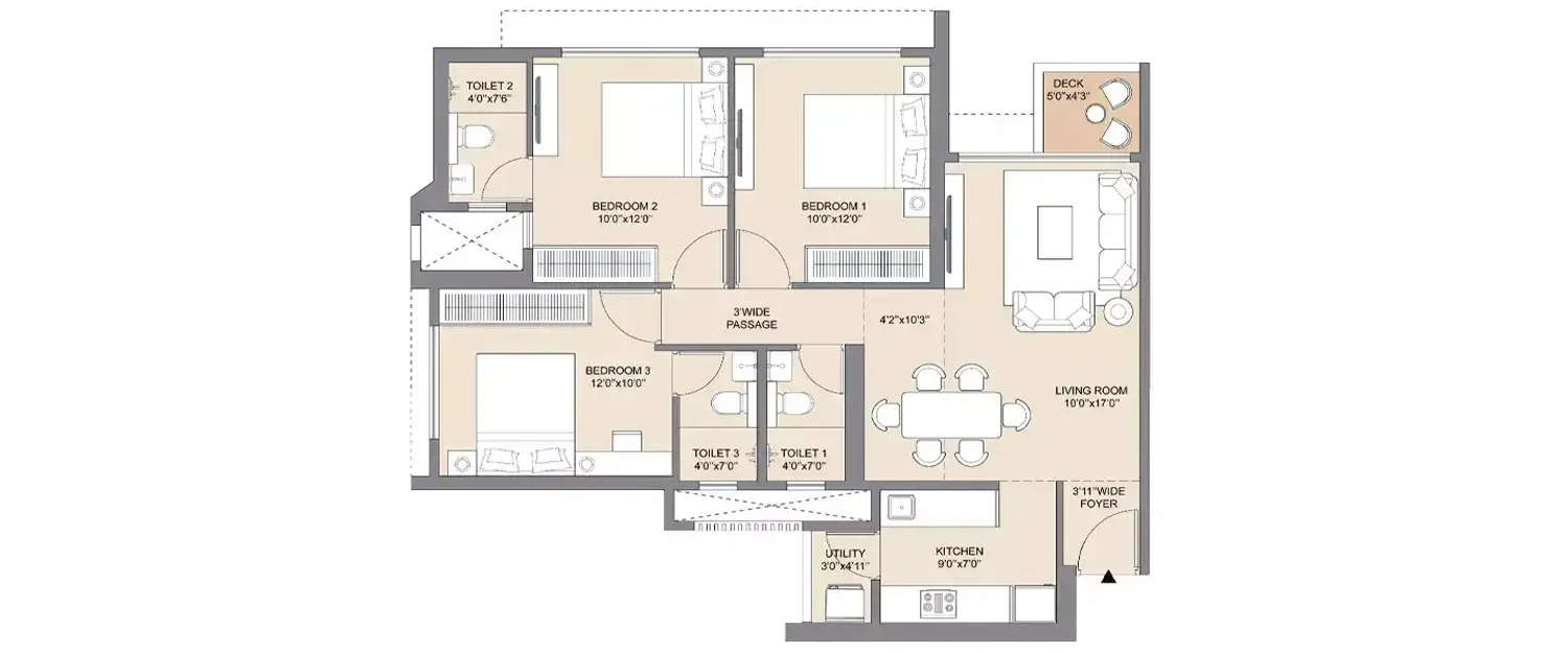 Floor plan for 3 BHK