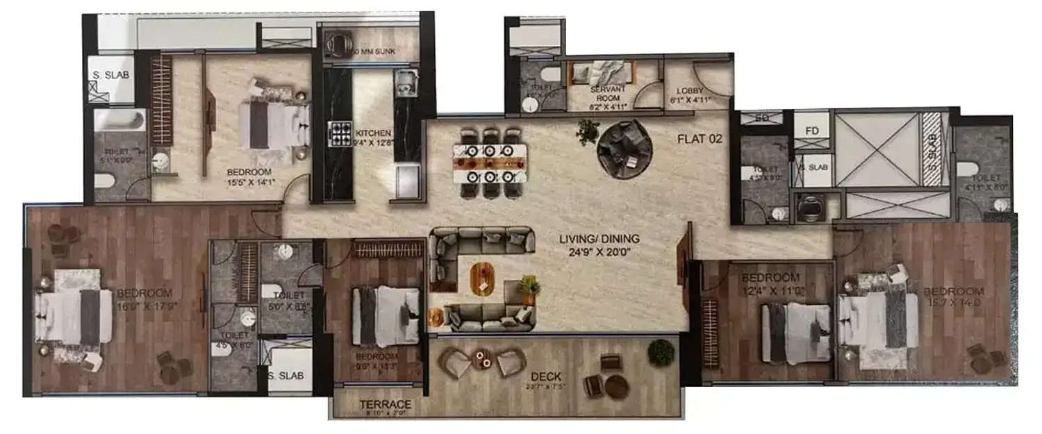 Floor plan for 5 BHK